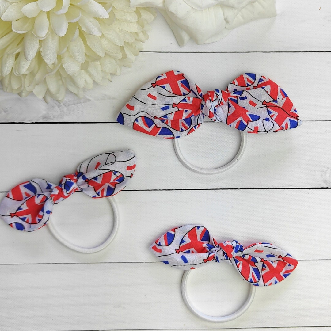 Red White Blue Union Jack Hair Ties Kings Coronation Bunny Ear Etsy