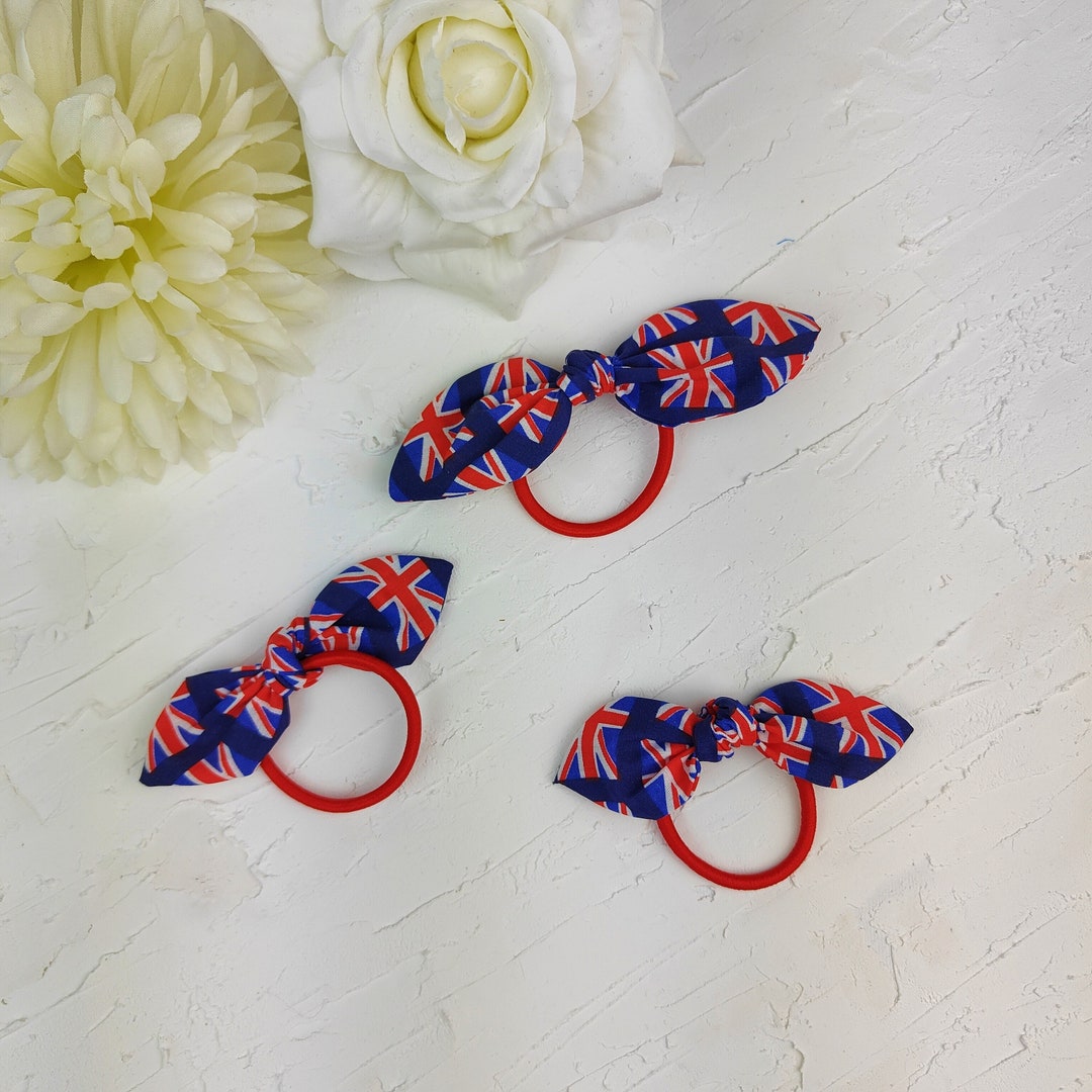 Red White Blue Union Jack Hair Ties Kings Coronation Bunny Ear Etsy