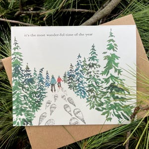 Carte de vœux raquettes / carte de Noël nature - aquarelle faite main