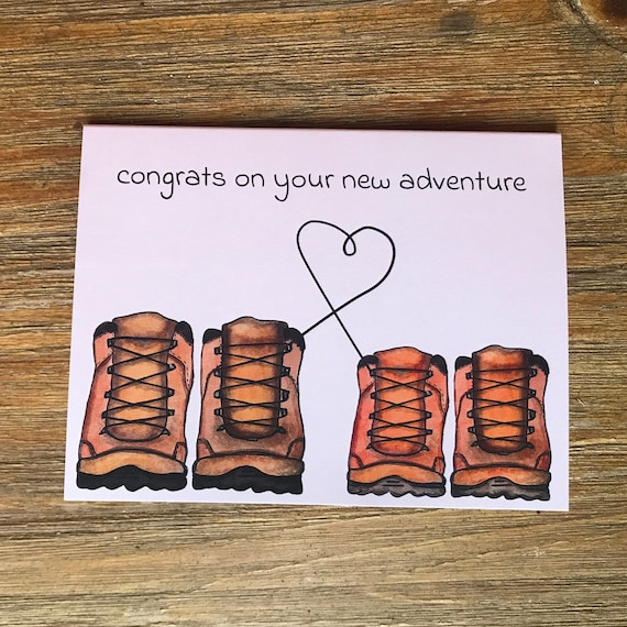 Hiking Boots Wedding Card: Watercolor Adventure Couple Card