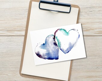 Juego de 10 postales sueltas de acuarela con corazones abstractos y suaves, tarjetas de arte consciente.