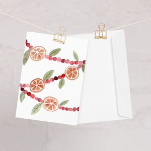 Pacote com 10 cartões de Natal em aquarela: guirlanda de cranberry e laranja - qualidade premium, design de saudações de Natal sinceras