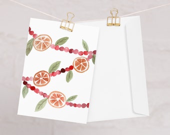 10-Pack Watercolor Christmas Cards: Cranberry & Orange Garland - Premium Quality, Heartfelt Holiday Greetings Design