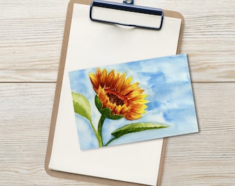 Juego de 10 postales de acuarela con girasoles, diseño floral, tarjetas de felicitación botánicas.
