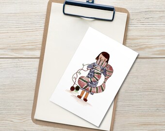Sweater Wetter Postkarten | Aquarell stricken Frau Illustration, gemütliches Briefpapier Set