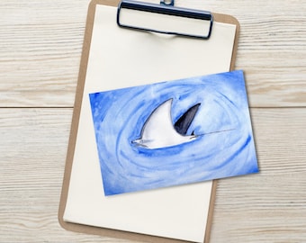 Juego de 10 postales de rayas / Tarjetas de arte oceánico en acuarela / Papelería de vida marina costera / Postales de vida marina / Regalo para amantes de la playa
