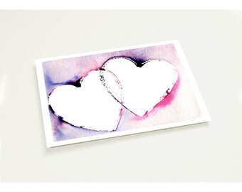 Postales de acuarela con forma de corazón, juego de 10 tarjetas artísticas en tonos rosa y morado