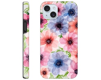 Funda protectora para iPhone con diseño floral de anémona en acuarela: