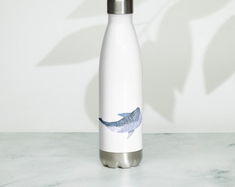Whale Shark Watercolor Stainless Steel Water Bottle - 17 oz Eco-Friendly Reusable Flask, Ocean-Inspired Art, Marine Life Gift