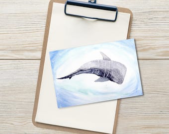 Juego de 10 postales de tiburón ballena / Tarjetas de arte oceánico en acuarela / Papelería de vida marina / Postales de vida marina / Regalo para amantes del tiburón ballena