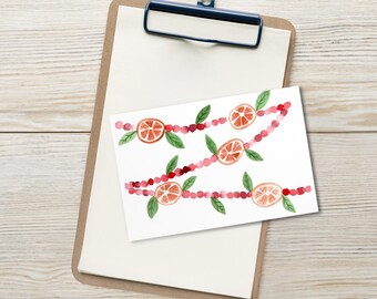 Juego de 10 postales navideñas con guirnalda de arándanos / Tarjetas navideñas en acuarela / Papelería navideña minimalista / Arte rústico de invierno