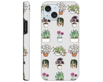 Funda para teléfono con suculentas en acuarela: Arte floral botánico, carcasa resistente