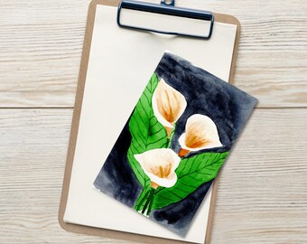 Aquarell Calla Lilien Postkarten - Set mit 10 Blumenkunstkarten, elegantes botanisches Briefpapier