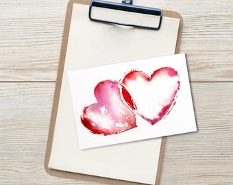 Juego de 10 postales de acuarela con corazones, tarjetas sueltas de amor abstracto, postales románticas planas