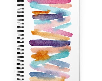 Cuaderno espiral abstracto de acuarela - Rayas de playa, diario con cuadrícula de puntos