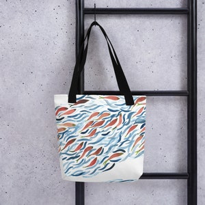 Alaska-inspirierte wiederverwendbare Einkaufstasche mit abstrakter Lachs-Aquarellkunst - umweltfreundliche Einkaufstasche - nachhaltiges und einzigartiges Kunstgeschenk für Alaska