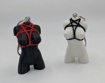 Shibari/Bondage Rope Keychain – Mini Bust with Pentagram Harness | Custom Colours (Xanthe)