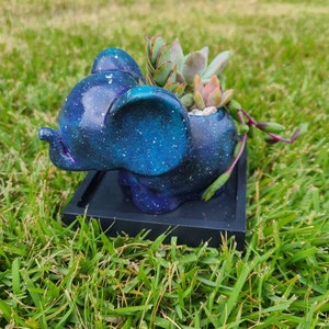 Galactic Elephant Concrete Planter - Teal