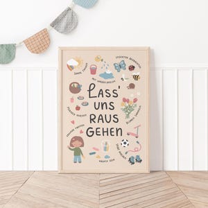 Póster inspirador para niños "Sal al exterior", decoración de pared para la habitación de los niños, póster en alemán A4 A3 orientado a las necesidades.