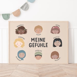 Póster Feelings para decoración de pared infantil para habitación infantil, póster alemán A4 A3 orientado a las necesidades