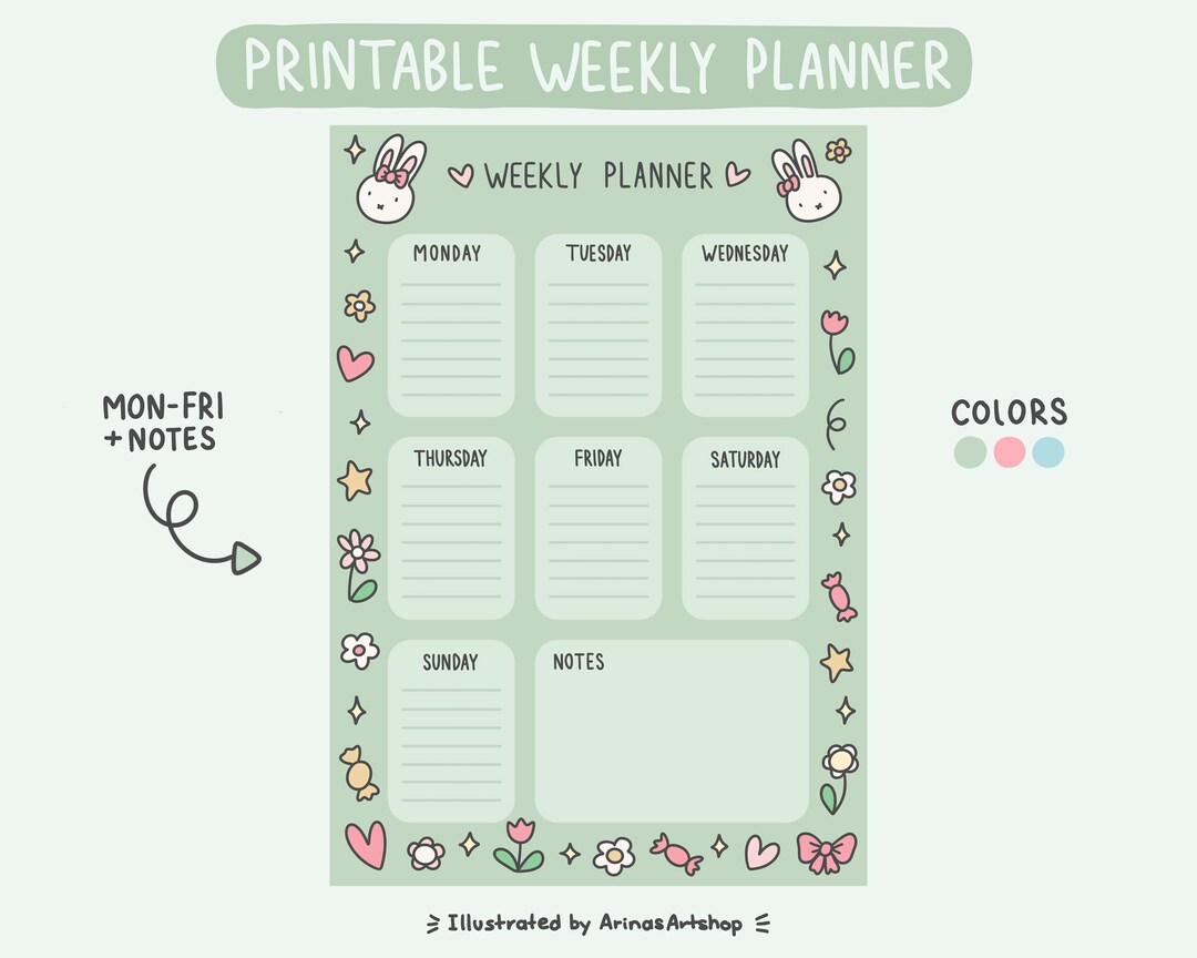 Cute Printable Weekly Planner Kawaii Planner Weekly Planner Planner