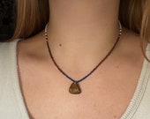 Brown Beaded Necklace with Rock Tumbled Pendant Rock Tumbler Handmade Jewelry Beaded Necklace Stone Pendant Seed Bead