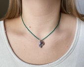 Green Beaded Necklace with Rock Tumbled Pendant Rock Tumbler Handmade Jewelry Beaded Necklace Stone Pendant Seed Bead