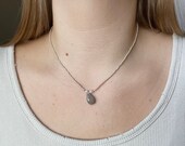 Silver Beaded Pearl Necklace with Rock Tumbled Pendant Rock Tumbler Handmade Jewelry Beaded Necklace Stone Pendant Seed Bead