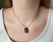 Gold Beaded Necklace with Rock Tumbled Pendant Rock Tumbler Handmade Jewelry Beaded Necklace Stone Pendant Seed Bead