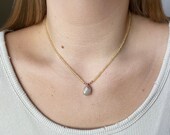Gold Beaded Necklace with Rock Tumbled Pendant Rock Tumbler Handmade Jewelry Beaded Necklace Stone Pendant Seed Bead