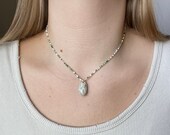Colorful Beaded Necklace with Rock Tumbled Pendant Rock Tumbler Handmade Jewelry Beaded Necklace Stone Pendant Seed Bead