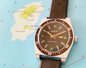 LUBIN diver vintage watch, 36.5 mm, 1970s, working and serviced