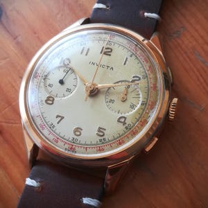 INVICTA Landeron 48 vintage chronograph watch, 1940s, 36.5 mm, working and serviced