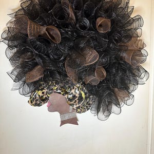 Diva Wreath, Leonard Print Scarf, Doll Face, Wreath, Queen Wreath, African Deco Mesh Wreath