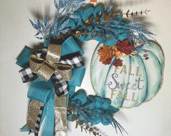 Fall Pumpkin Wreath, Fall Sweet Fall Wreath, Fall Home Decor, Autumn Leaves, Fall Glitter Wreath