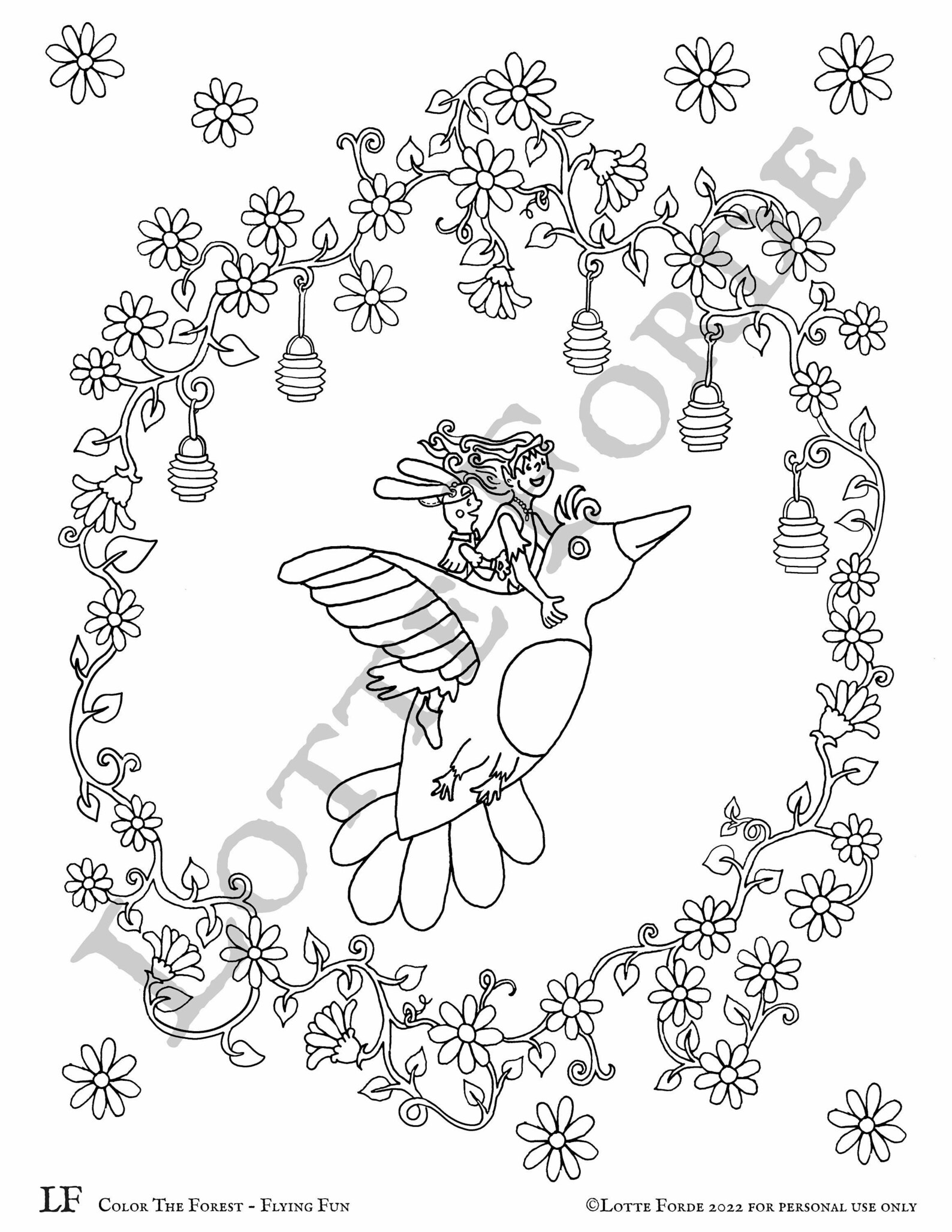 Lotte Forde Color the Forest Coloring Book Page 55 Flying Fun PDF ...