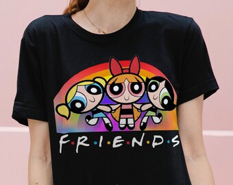 Powerpuff Girls Friends Shirt Women's Cartoon Network Cute 90s Superhero Feminist Sister Trio Girl Power