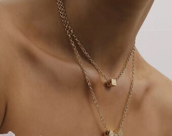 14K Yellow Gold-plated 925 Silver Dice Pendant with 16 Necklace Jewels Obsession Dice Necklace