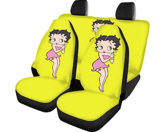 Betty Boop Autositzbezüge Komplettset | Vorder- & Rückseite universell passend | Niedliches Cartoon-Auto-Dekor | Passend für PKW, LKW, Vans