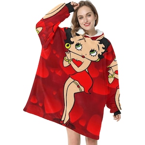 Betty Boop Hoodie Blanket Fleece Home Decoration Travelling Gifts For Her