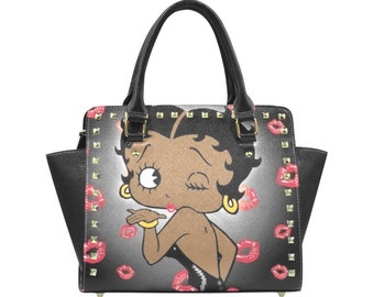 Betty Boop Black Shoulder Bag Leather Tote Zippered Birthday Gifts For Her Anniversary Travel