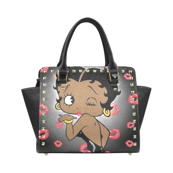 Betty Boop Afro American Shoulder Bag Leather Tote Zippered Birthday Gifts For Her Anniversary Travel