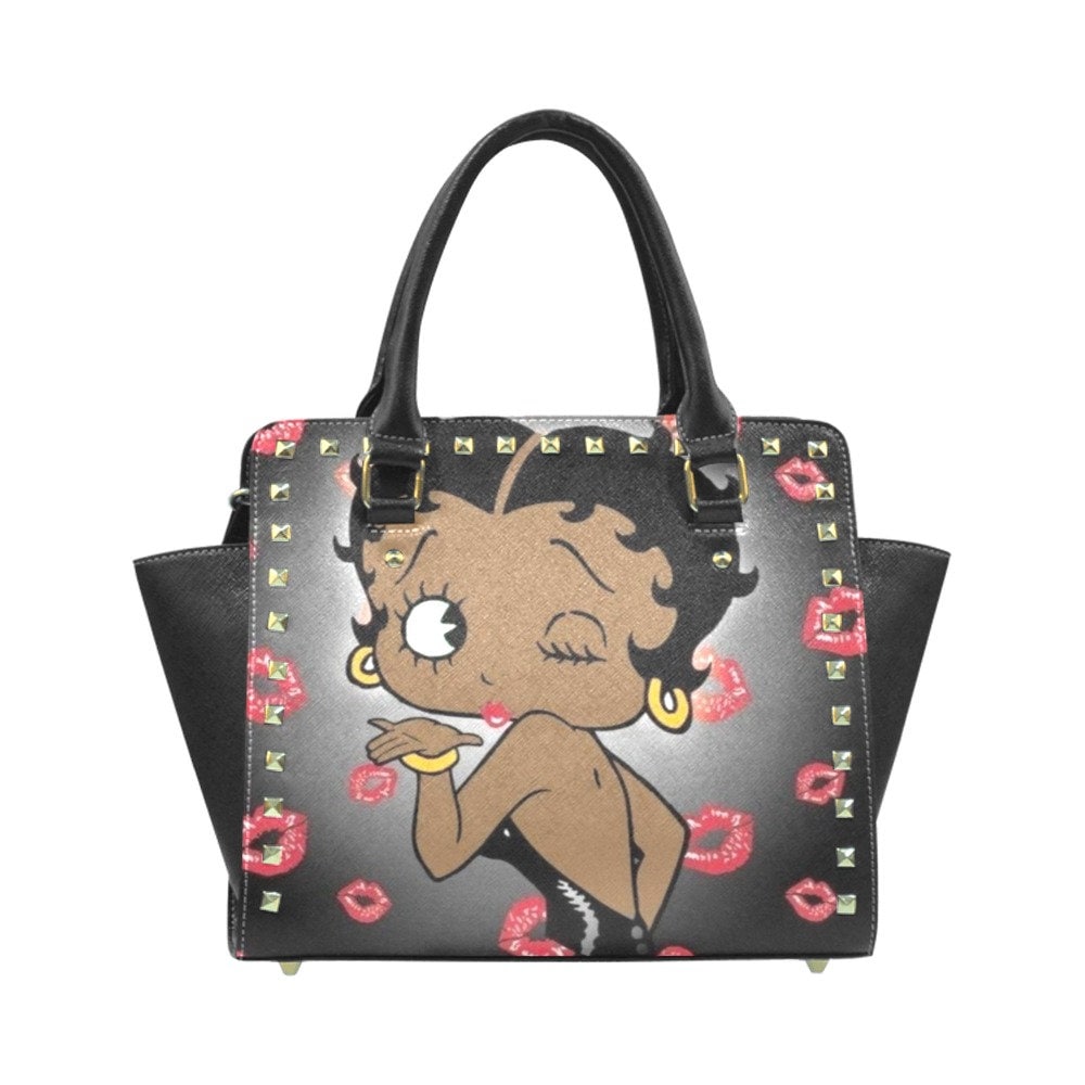★TOUT Y EST★ Betty Boop Baguette Leather Shoulder Bag 2 Co Betty Boop Black Shoulder Bag Leather Tote Zippered Birthday