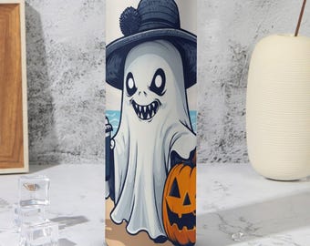Gobelet en acier inoxydable 20 oz Summerween | Tasse de plage Halloween imprimée UV | Joli cadeau de saison fantasmagorique | Couvercle sans BPA