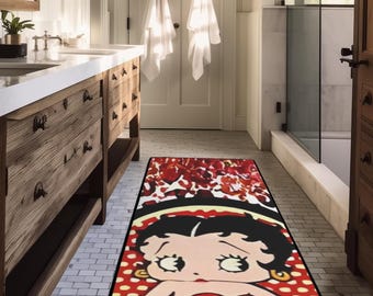 Betty Boop Teppich aus Flanell- und Schwammvlies - weich, gepolstert, rutschfest, dekorativer Wohnakzent für Wohnzimmer, Kinderzimmer, Schlafzimmer