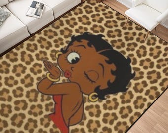 Betty Boop Schwarzer Teppich | Plüsch Flanell Teppich | Rutschfest | Wohnkultur | Kinderzimmer, Kinderzimmer, Wohnzimmer