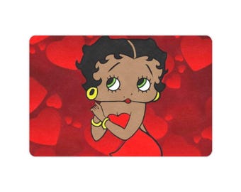 Schwarze Betty Boop Fußmatte | Rutschfeste Matte für drinnen und draußen, 60 x 40 cm | Niedliche Willkommensmatte für Eingangsbereich, Küche oder Veranda