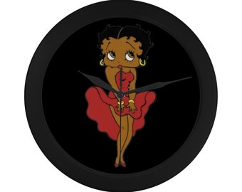Reloj de pared negro de Betty Boop, regalo de decoración para el hogar para su cumpleaños o aniversario.