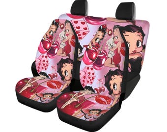 Betty Boop Car Seat Covers Full Set | Front & Rear Universal Fit | Cute Cartoon Auto Decor | Fits Cars, Trucks, Vans