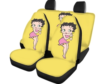 Juego completo de fundas para asientos de coche Betty Boop, ajuste universal delantero y trasero, decoración con dibujos animados, apto para coches, camiones y furgonetas.
